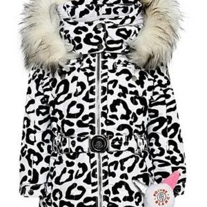 Leopard Print Fur Hooded Ski Jackey